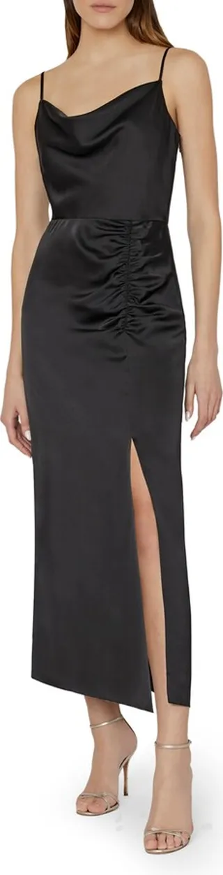 Lilliana Ruched Satin Midi Slipdress