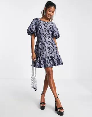 Topshop jacquard occasion mini dress in blue