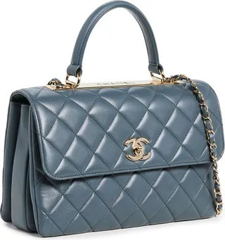 What Goes Around Comes Around Chanel Grey Lambskin 36 Flap Bag with Top Handle