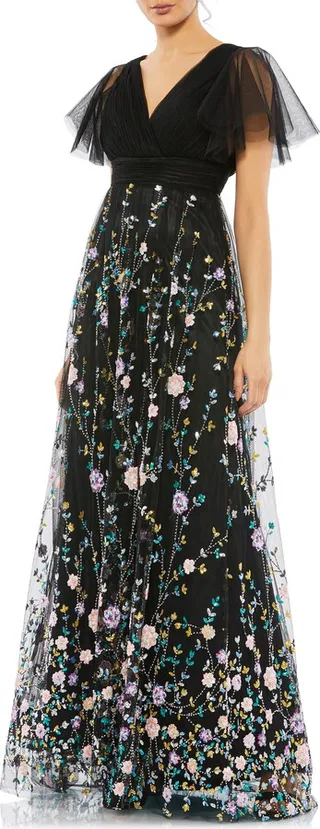 Sequin Embroidery Tulle A-Line Gown