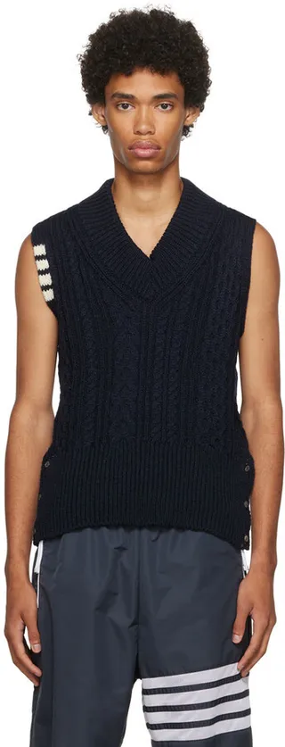 Thom Browne Navy 4-Bar Vest