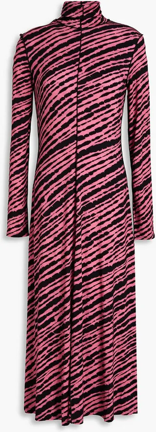 Zebra-print stretch-jersey turtleneck midi dress