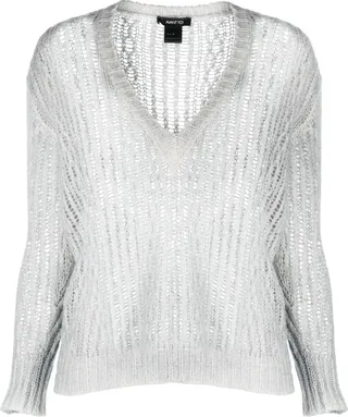 V-neck open-knit jumper