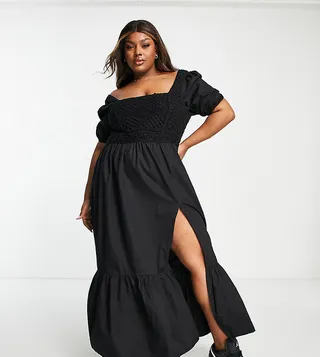 ASOS DESIGN Curve crochet insert cotton poplin maxi dress in black