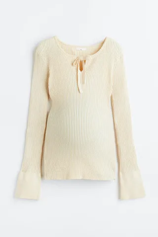 MAMA Tie-front Rib-knit Top