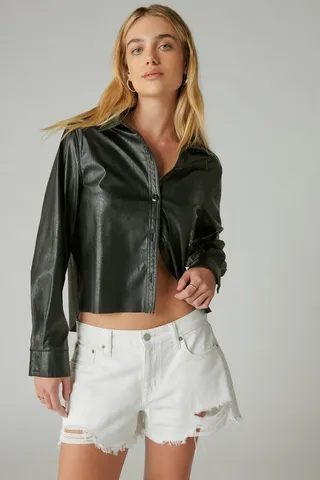 Faux Leather Button Down Shirt