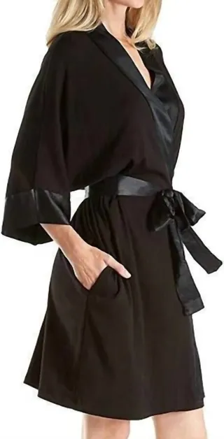 Shala Knit Robe With Pockets And Satin Trim in Black