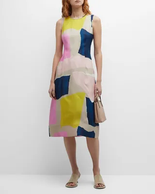 Sleeveless Abstract-Print Tulip Dress