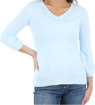 Womens Ribbed Trim V-Neck Pullover Sweater