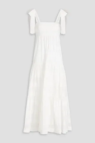 Gathered cotton and silk-blend midi dress