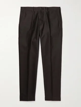 Slim-Fit Tapered Pleated Cotton Chinos