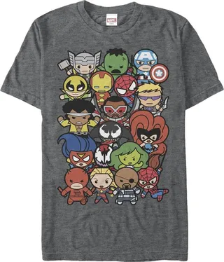 Men's Marvel Kawaii Hero Shot T-Shirt - Charcoal Heather - Small