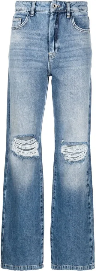 Distressed-Effect Wide-Leg Jeans
