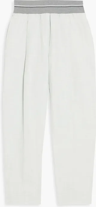 Cropped linen-blend gauze straight-leg pants