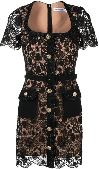 Square-Neck Lace Minidress