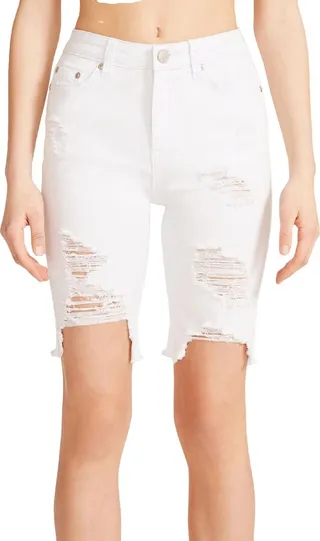 Bandit Womens Mid-Rise Destroyed Bermuda Shorts