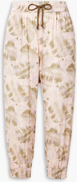 Cropped printed voile track pants