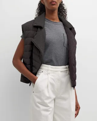 Shimmer Mesh Moto Puffer Vest