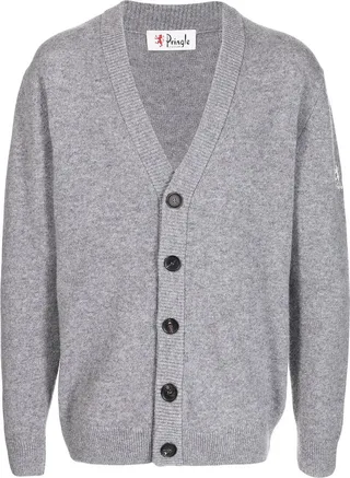 logo-embroidered knitted V-neck cardigan