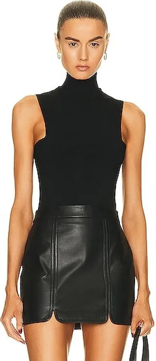 Zeynep Arcay Mock Neck Knit Bodysuit in Black