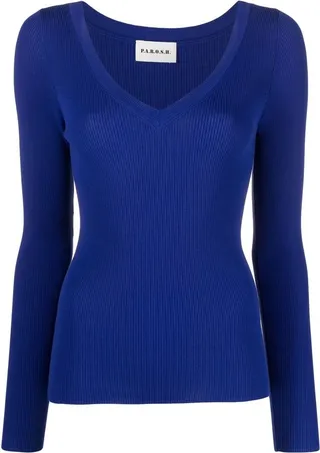 ribbed knit V-neck jumper