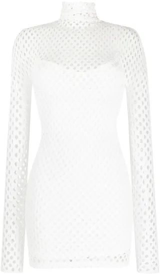 Mesh-Overlay Long-Sleeve Minidress