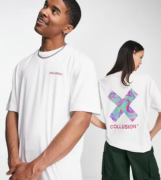 COLLUSION Unisex oversized t-shirt with logo graphic in white