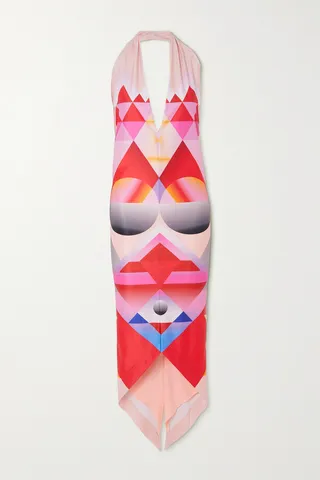 Conner Ives - + Net Sustain Asymmetric Printed Stretch Recycled-jersey Halterneck Midi Dress - Pink