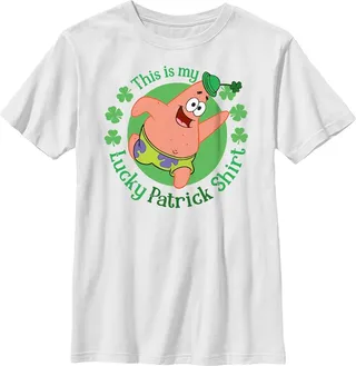 Boy's SpongeBob SquarePants St. Patrick's Day This is my Lucky Patrick Shirt T-Shirt - White - Small