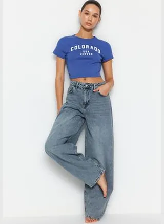 Blue Normal Waist Skater Jeans TWOSS24JE00038
