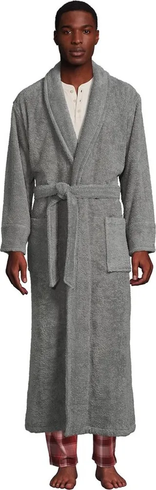 Lands' End Men's Full Length Turkish Terry Robe - Medium - Ultimate Gray
