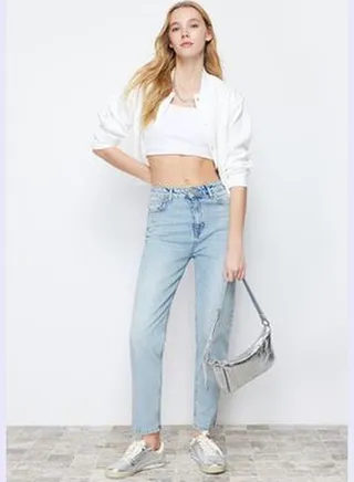 Light Blue High Waist Slim Mom Jeans TWOSS24JE00039