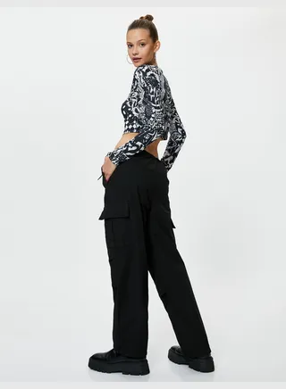 Parachute Pants Oversized Cargo Pockets Waist and Leg Elastic Band Cotton