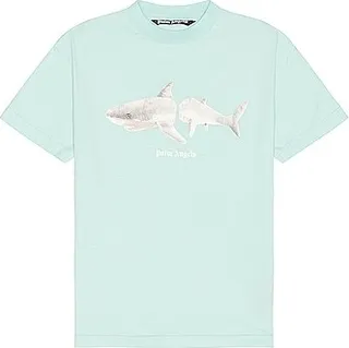 Palm Angels White Shark Classic Tee in Baby Blue
