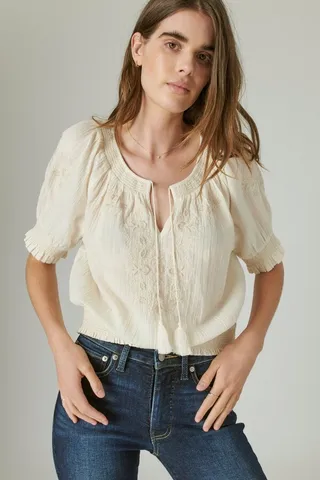 Embroidered Short Sleeve Top