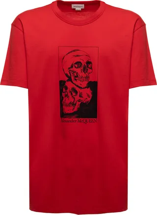 Alexander Mcqueen Man 's Red Cotton T-shirt With Logo Print