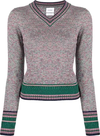 Grey Contrast Stripe Cashmere Sweater