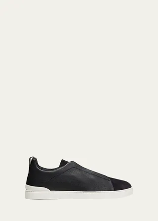 Men's Triple-Stitch Mix-Leather Slip-On Sneakers