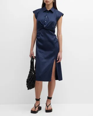 Twisted Button-Front Midi Dress with Side Slit