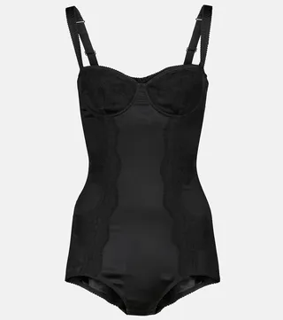 Silk-blend satin and lace bodysuit