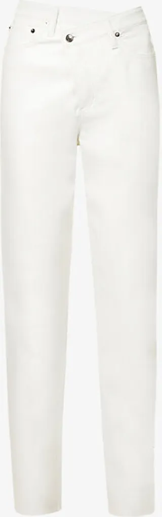 Womens Lace Eggshell Criss Cross Straight-leg High-rise Recycled Leather-blend Trousers