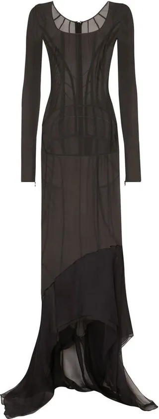 KIM DOLCE&GABBANA asymmetric sheer floor-length dress