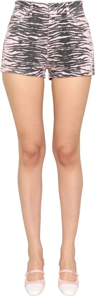 Ganni Printed Denim Shorts