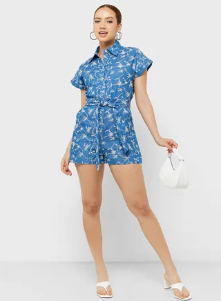 Floral Print Knot Detail Playsuit