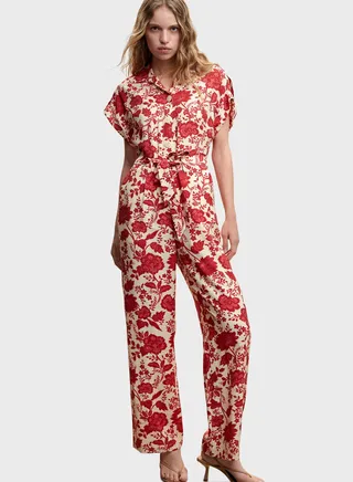 Tie Detail Printed Jumpsuit