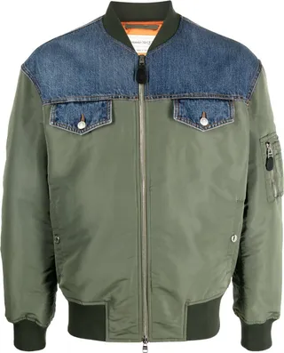Denim-Panelled Bomber Jacket