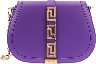 Leather shoulder bag with metal Greca detail