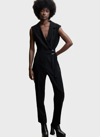 Surplice Neck Belted Jumpsuit