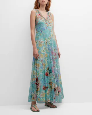 Forever Flower Sleeveless Mesh Maxi Dress