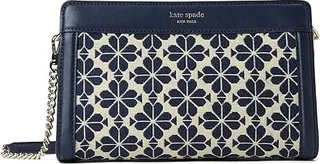 Kate Spade New York Spade Flower Jacquard Medium Crossbody (Blue Multicolor) Handbags